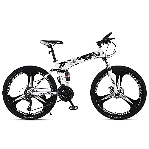 Folding Bike : MQJ 24 / 26 inch Folding Mountain Bike 3 Wheels Off-Road Racing Variable Speed 21 / 24 / 27 Speed Equipped with Dual Shock Dual Disc Brake, D, 24 inch 24 Speed