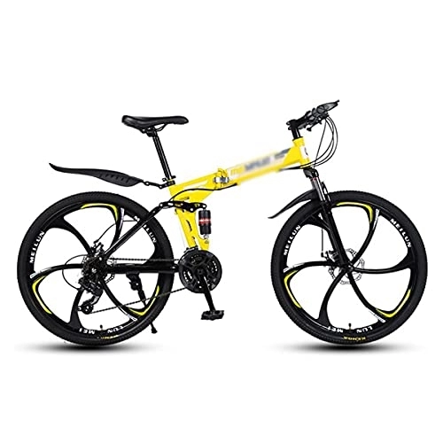 Folding Bike : MQJ 26 in Wheel Mens Adults Mountain Bike 21 Speed Folding Carbon Steel Frame with Dual-Disc Brakes / Yellow / 21 Speed