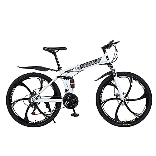 Folding Bike : MQJ 26-Inch Mountain Bike, Men's Double-Disc Brake Hard-Tail Bicycle with Adjustable Speed Folding High Carbon Steel Frame 21 / 24 / 27 Speed, D~26 Inches, 24 Speed