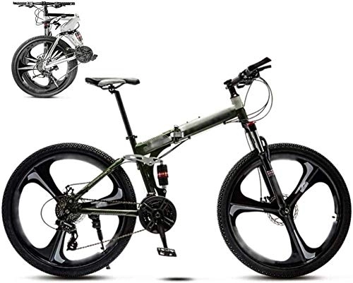 Folding Bike : MQJ 26 inch MTB Bicycle Unisex Folding Commuter Bike 30-Speed Gears Foldable Mountain Bike Off-Road Variable Speed Bikes for Men and Women Double Disc Brake, Green, 24 Speed