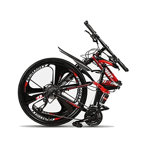 Folding Bike : MQJ Folding 26 in Wheel Mountain Bike Hardtail Full Suspension Mechanical Disc Brakes 21 / 24 / 27 Speed with High-Tensile Carbon Steel Frame / Red / 24 Speed