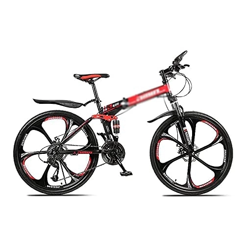 Folding Bike : MQJ Folding Mountain Bike 26 inch Wheels Bicycle Carbon Steel Frame 21 / 24 / 27 Speed MTB Bike with Daul Disc Brakes for Men Woman Adult and Teens / Red / 24 Speed