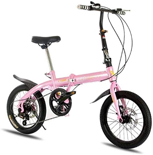Folding Bike : MQJ Lightweight Folding Bike 7-Speed 16-Inch Youth Folding Bicycle with Double Disc Brake Great for City Riding and Commuting Featuring Front and Rear Fenders-16_C, 16, C