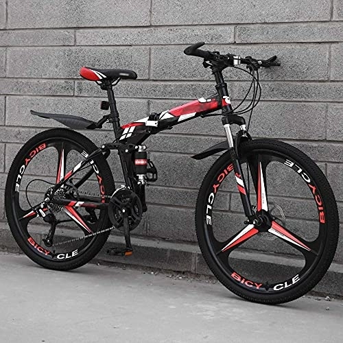 Folding Bike : MQJ Mountain Bikes, Folding Off-Road Bike 24 / 26 inch Double Shock Absorption Men and Women Variable Speed Lightweight Bicycle High Carbon Steel City / Highway Disc Brake Bicycle, A~24 Inches, 27 Speed