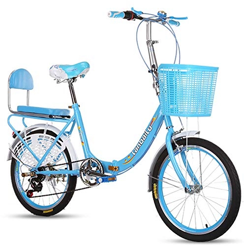 Folding Bike : Ms Foldable Bicycle 20 Inch 6 Speed Hardtail Ultralight Frame Carbon Steel Car Commuter City Bike, Blue