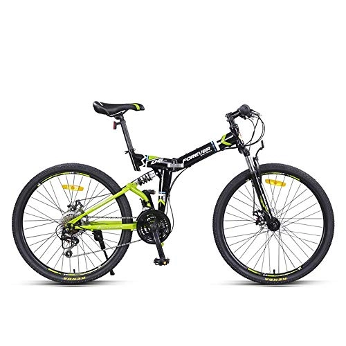 Folding Bike : NBWE 24 Speed Folding Mountain Bike Bicycle Front and Rear Shock Double Disc Brakes Recreational Car Shift Bicycle Male and Female Students Commuter bicycle