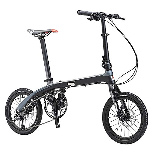 Folding Bike : NBWE Folding Bicycle Light Carbon Fiber Double Disc Brakes Adult Shift Bicycle Hidden Lockable Folding Buckle 16 Inch Commuter bicycle