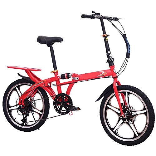 Folding Bike : NBWE Folding Bicycle Shock Absorption Double Disc Brakes Shift One Wheel Male and Female Students Adult Bicycle 20 Inch Off-Road Cycling