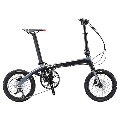 Folding Bike : NBWE Folding bicycle ultra light carbon fiber double disc brakes adult shift bicycle hidden lockable folding buckle 16 inch Off-Road Cycling