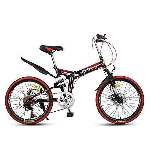 Folding Bike : NBWE Folding Mountain Bike Double Shock Absorption Shifting Soft Tail Off-Road Racing Adult Student Male and Female Youth 22 Inches 7 Speed Commuter bicycle