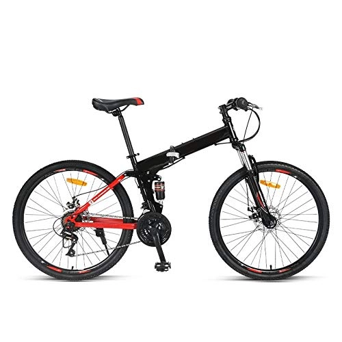 Folding Bike : ndegdgswg 26 Inch 24 Speed Folding Mountain Bike, Variable Speed Light Off Road Adult Double Shock Absorbing Bicycle 26inches 24speedblackred