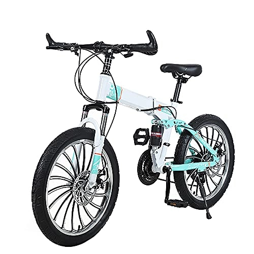 Folding Bike : New 20 inch Mountain Bike Folding Bikes with High Carbon Steel Frame Bicycle 7 Speed Dual Disc Brakes Full Suspension Non-Slip, Suspension MTB Bikes for Men or Women Foldable Frame