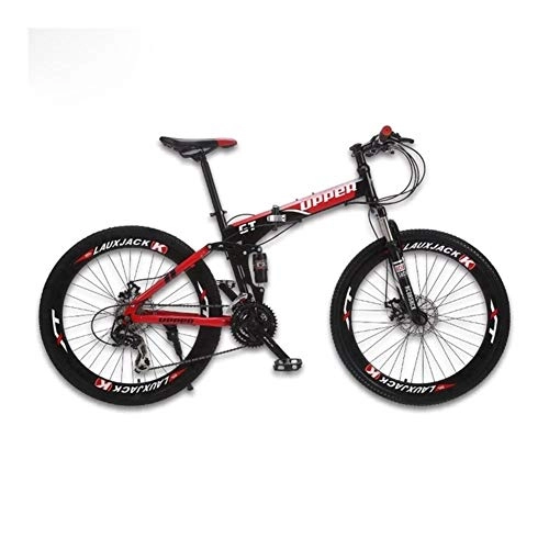 Folding Bike : NoraHarry Flower Mountain Bike With 24-speed Disc Brake And Steel Folding Frame Love sports (Color : Black red)