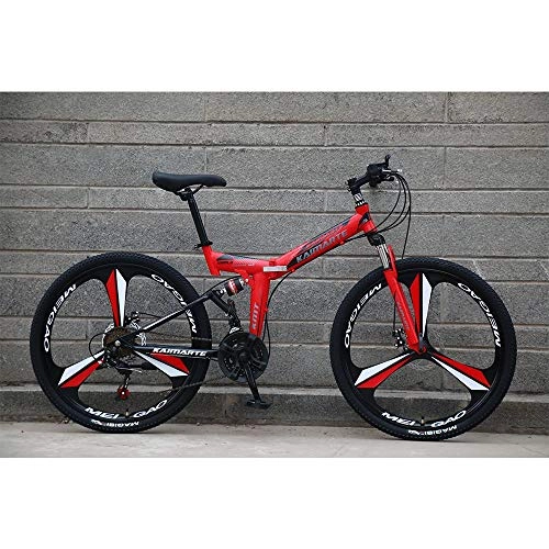 Folding Bike : Novokart-Foldable Sports / Mountain Bike 24 Inches 3 Cutter Wheel, Red
