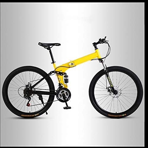 Folding Bike : OFAY Folding Mountain Bike Off-Road Students Adult Men And Women Race Bike Commuter Foldable Bicycle Commuting Bicycle MTB with Spoke Wheel, Yellow, 21 speed