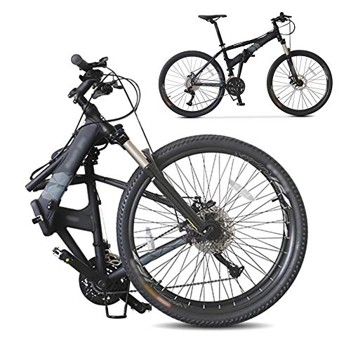Folding Bike : Off-road Mountain Bike, 26-inch Folding Shock-absorbing Bicycle, Male And Female Adult Lady Bike, Foldable Commuter Bike - 27 Speed Gears - Double Disc Brake / Black