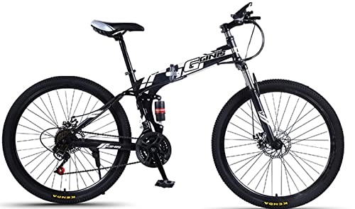 Folding Bike : Olding Mountain Bikes, 24 Inch 21 Speed Adult Folding Bicycle with Dual Disc Brakes & Full Suspension, Non-Slip Bicycles Road Bike Mountain Bicycle for Men / Women Cycling Black, 24 inches