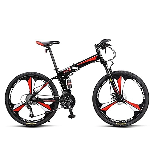 Folding Bike : Outdoor 26 Inches Folding Mountain Bike, Portable Folding Bike for Adults Student with 3 Spoke Wheel 27 Speed Dual Suspension Folding Mountain Bike, MTB Bike Lightweight Folding for Adult