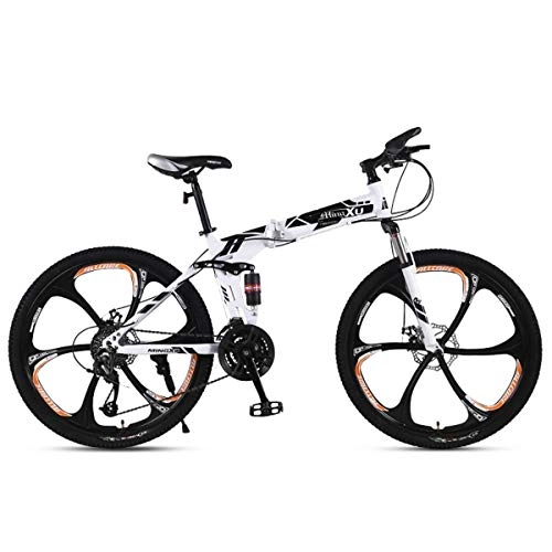 Folding Bike : Outdoor Folding Mountain Bike Child Bicycles 21 / 24 / 27 Speed Steel Frame 24 Inches 3-Spoke Wheels Suspension Folding Bike, 27speed