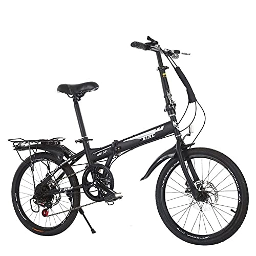 Folding Bike : Outdoor sports 20'' Folding Bike, 6 Speed Gears, Carbon Steel Frame, Foldable Compact Bicycle for Adults Rear Carry Rack, And Kickstand
