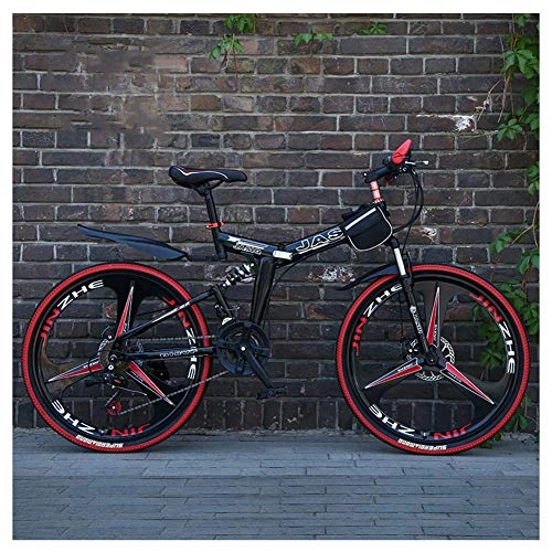 Folding Bike : Outdoor sports 26" Full Suspension Unisex Mountain Bike, High-Tensile Steel Frame And Alloy Fork, Double Disc Brake System, 3 Spoke Wheel, 24 Speed