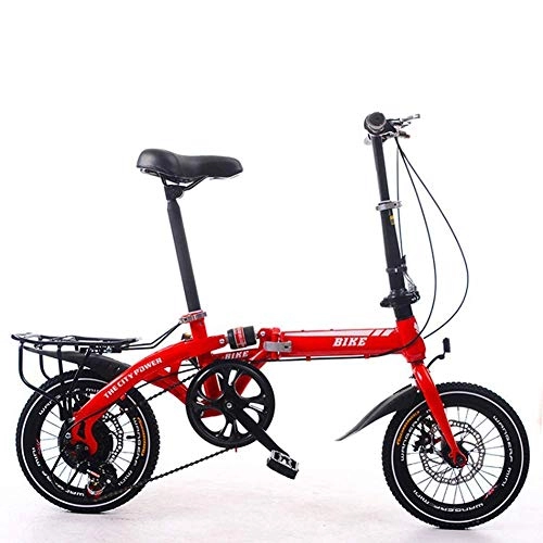 Folding Bike : Outdoor sports Folding Bike, Male And Female Small Foldable Bicycle, 16" 6Speed Bike with Shock Absorber And Double Disc Brake, Adult Student Bicycle