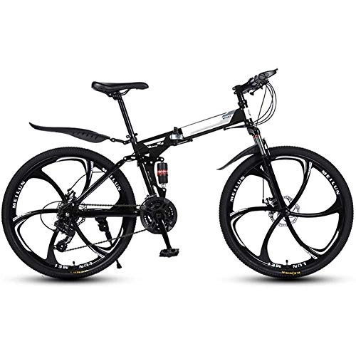 Folding Bike : Outdoor sports Folding Mountain Bike 21 Speed Bicycle Full Suspension Foldable High Carbon Steel Frame 26" Double Disc Brake