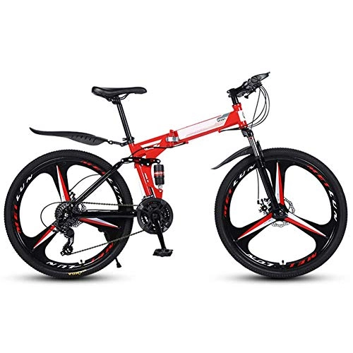 Folding Bike : Outdoor sports Folding Mountain Bike 21 Speed Full Suspension Double Disc Brake Bicycle 26" Mens High Carbon Steel Frames