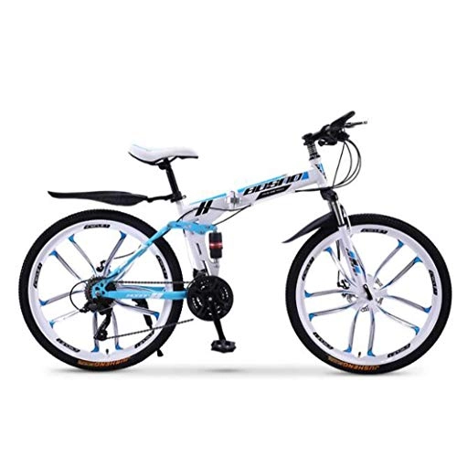 Folding Bike : Outdoor sports Mountain Bike Folding Bikes, 30-Speed Double Disc Brake Full Suspension Anti-Slip, Off-Road Variable Speed Racing Bikes for Men And Women