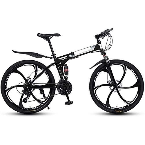 Folding Bike : Outdoor sports Mountain Folding Bike, 26 Inch Folding with Six Cutter Wheels And Double Disc Brake, Premium Full Suspension And 27 Speed Gear