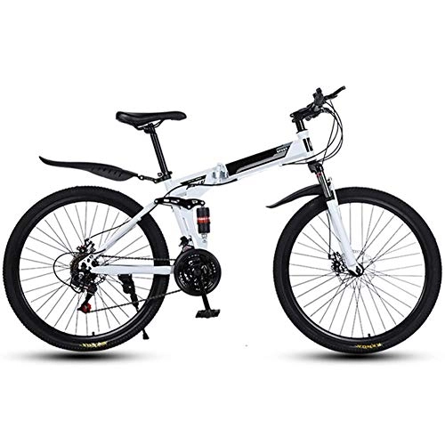 Folding Bike : Outdoor sports Mountain Folding Bike Unisex, 26" 27-Speed Variable-Speed Mountain Bike, Double Shock-Absorbing Spoke Wheels Student with Racing Disc Brakes