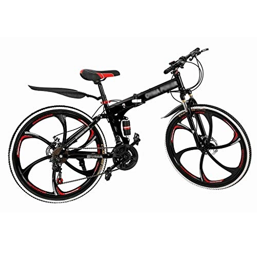Folding Bike : Outroad Mountain Bike 21 Speed 26 Inch Folding Bike Double Disc Brake Bicycles, Front Shock Absorber, High Carbon Steel, Aluminum Alloy Wheels