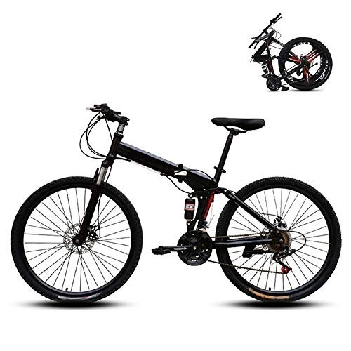 Folding Bike : Ouumeis 26 Inch Folding Mountain Bikes Men Women General Purpose Variable Speed Double Shock Absorption All Terrain Adult Foldable Bicycle High Carbon Steel Frame, Black, 21 Speed
