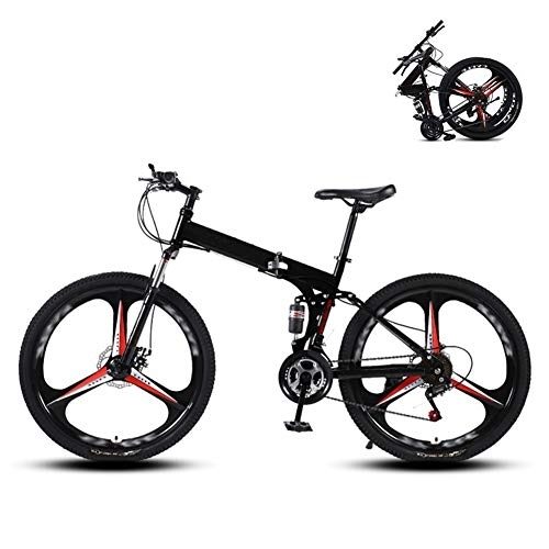 Folding Bike : Ouumeis 26 Inch Folding Mountain Bikes Men Women General Purpose Variable Speed Double Shock Absorption All Terrain Adult Foldable Bicycle Three Cutter Wheels High Carbon Steel Frame, Black, 21 Speed