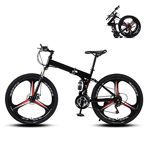Folding Bike : Ouumeis 26 Inch Folding Mountain Bikes Men Women General Purpose Variable Speed Double Shock Absorption All Terrain Adult Foldable Bicycle Three Cutter Wheels High Carbon Steel Frame, Black, 27 Speed