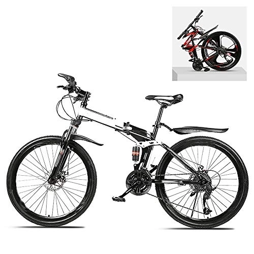 Folding Bike : Ouumeis Folding Mountain Bikes 24 Inch 21 / 24 / 27 / 30 Speed Variable All Terrain Quick Foldable Adult Mountain Off-Road Bicycle High Carbon Steel Frame Double Shock Absorption, A, 27 Speed