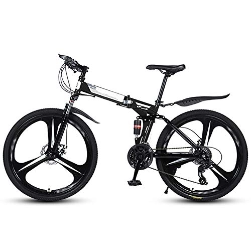 Folding Bike : Ouumeis Folding Mountain Bikes 26 Inch 3 Cutter Wheels Men Women General Purpose All Terrain Adult Quick Foldable Bicycle High Carbon Steel Frame Variable Speed Double Shock Absorption, Black, 27 Speed