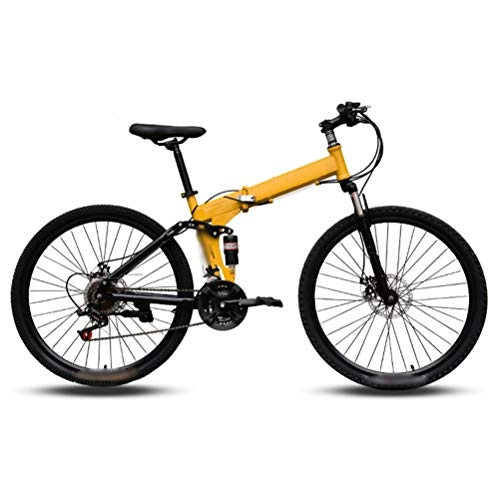 Folding Bike : Ouumeis Mountain Folding Bicycle, 26-Inch 24-Speed Spoke Wheel with Variable Speed Double Shock Absorber Bicycle Mountain Folding Bicycle Fast Folding, Easy To Carry, Yellow
