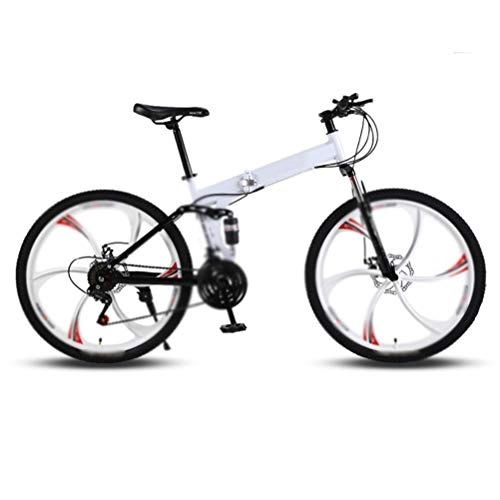 Folding Bike : Ouumeis Mountain Folding Bicycle, Six-Cutter 26-Inch 27-Speed Top with Variable Speed Double Shock Absorber Mountain Folding Bicycle Fast Folding, Easy To Carry, White