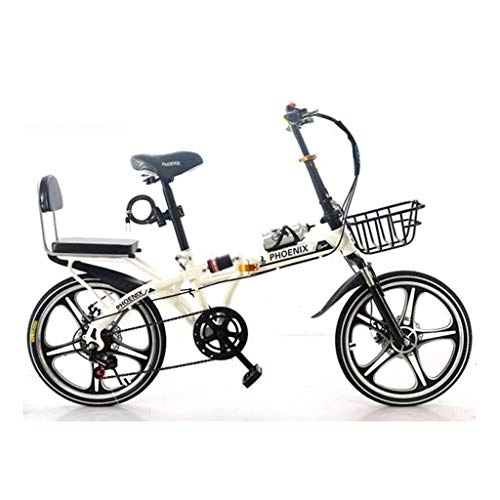 Folding Bike : Ownlife 16inch / 20inch Folding Bikes Adult Folding Bicycles Portable Suspension Small Adult Speed Bike (Color : White, Size : 16inch)