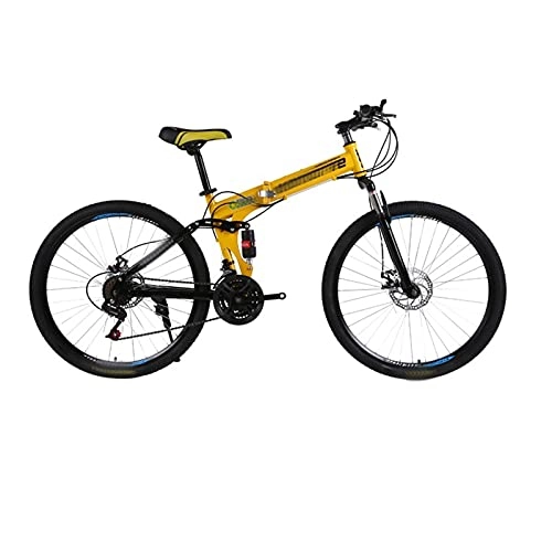Folding Bike : paritariny Complete Cruiser Bikes, Mountain bike bicycle 24 and 26 inch 24 / 27 / 30 speed folding mountain bicycle adult Double disc bike spoke wheel bicycle (Color : Yellow, Size : 24)