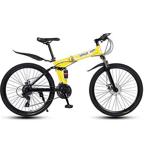 Folding Bike : PARTAS Travel Convenience Commute - 30 Foldably Mountain Bike Shock Absorbing Spokes 26 Inch Bicycle Shift Folded Mountain Bike Adult Students Vehicle Speed 21 / 24 / 27, yellow, 21 speed