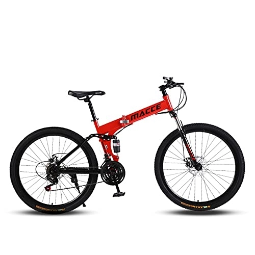 Folding Bike : PBTRM Folding Bike for Adults, 26 Inch Spoke Wheel 30 Speed High Carbon Steel Frame Mountain Bike, Full Suspension Dual Disc Brake Mountain Bike, Multi-Colors, Red