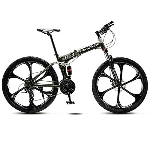 Folding Bike : PengYuCheng Foldable mountain bike, easy to carry, placed in the trunk, 24 speed, 26 inch, steel frame double disc brake, spoke wheel, wheel set double suspension, off-road bike q5