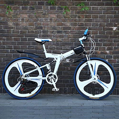 Folding Bike : PHY Mountain Adult Sport Bike, 24-26-Inch Wheels 21 Speed Folding White Cycle with Disc Brakes Multiple Colors, 26 inch