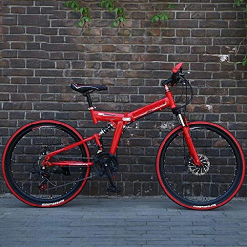 Folding Bike : PHY Mountain Bike Mens 24 / 26 Inch 21 Speed Folding Red Cycle with Disc Brakes, 26 inch