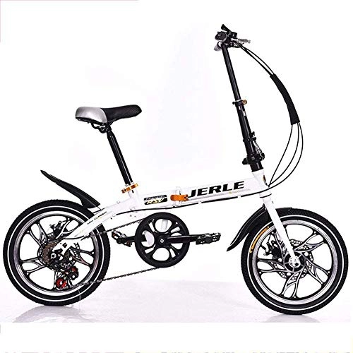 Folding Bike : Pkfinrd 14 / 16 Inch Folding Speed Bicycle - Folding Bicycle Speed Adult Male Girl Mountain Bike Single Speed Car Speed Car, Black, 16inches (Color : White, Size : 16inches)