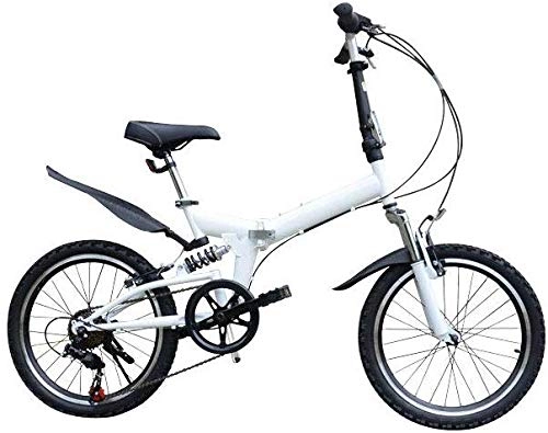 Folding Bike : Pkfinrd 20 Inch Folding Bicycle Shifting - Male And Female Bicycles - Adult Children Students High Carbon Steel Front And Rear Shock Absorber Mountain Bike, Yellow (Color : White)
