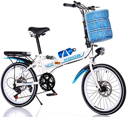 Folding Bike : Pkfinrd 20 Inch Folding Bicycle Shifting - Men And Women Shock Absorber Bicycle - Shock Disc Brakes Adult Ultra Light Children Students Portable with Small Bicycle, Blue, 20inchspokewheel