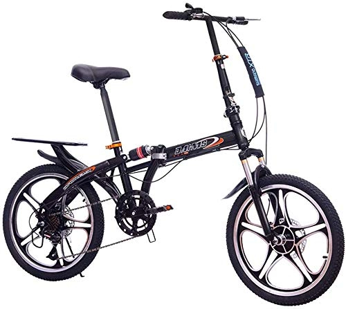 Folding Bike : Pkfinrd 20 Inch Folding Bicycle - Shock Absorption Double Disc Brakes Shift One Wheel Male And Female Students Adult Bicycle, Black (Color : Black)